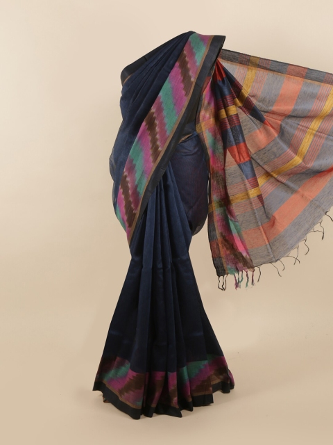 

Pothys Navy Blue Linen Blend Saree