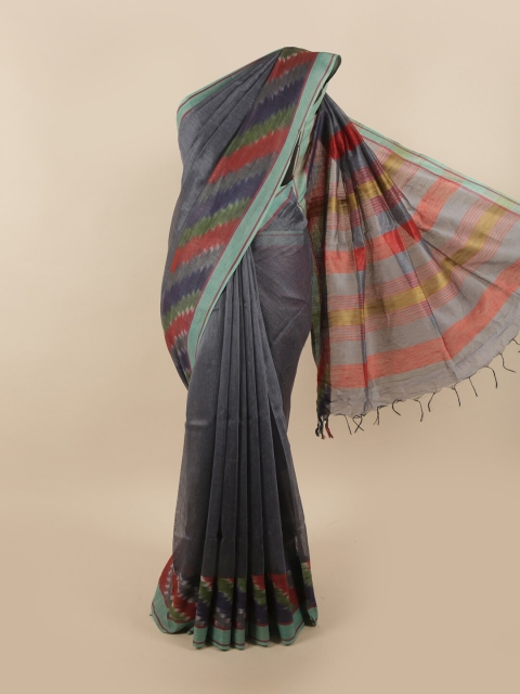 

Pothys Grey & Red Striped Linen Blend Saree