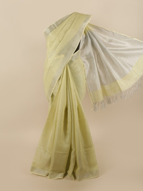 

Pothys Green & Silver-Toned Linen Blend Saree