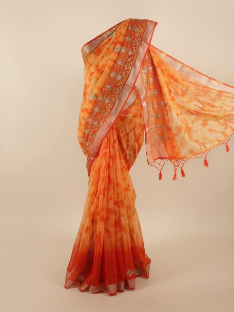

Pothys Orange & Red Floral Embroidered Tissue Saree