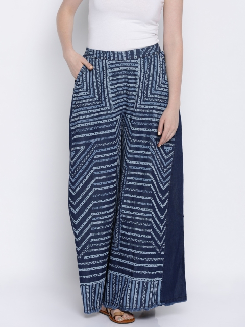 

Global Desi Women Navy Blue Printed Palazzos