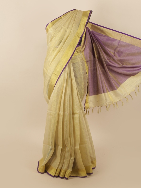 

Pothys Yellow & Purple Zari Linen Blend Saree