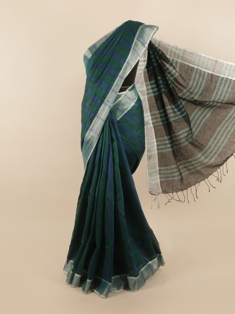 

Pothys Green Striped Zari Linen Blend Saree