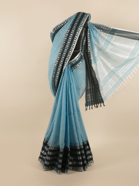 

Pothys Blue & Black Zari Linen Blend Saree