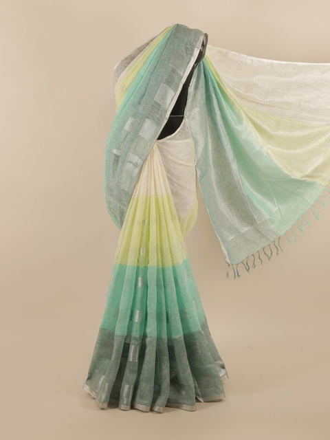 

Pothys Blue & Grey Colourblocked Zari Linen Blend Saree