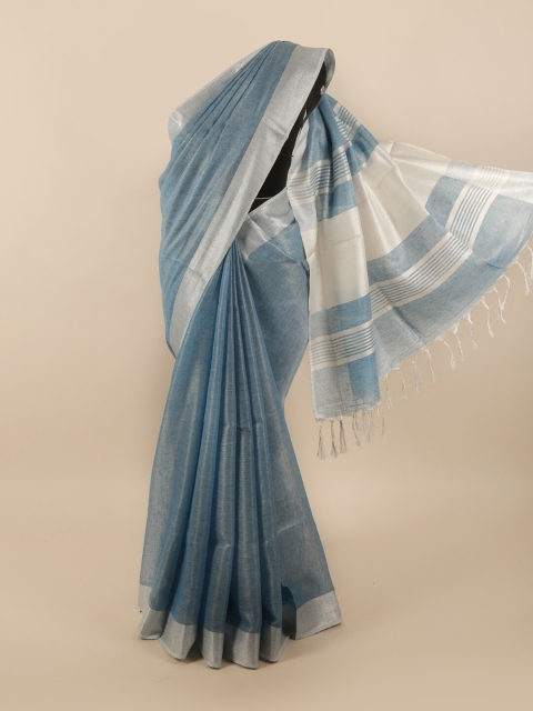 

Pothys Blue & Silver Zari Linen Blend Saree