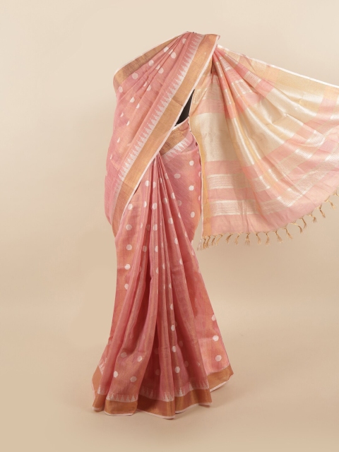

Pothys Pink & Gold-Toned Woven Design Zari Linen Blend Saree