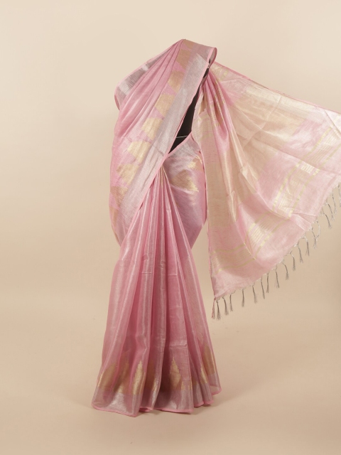 

Pothys Pink & Gold-Toned Woven Design Linen Blend Saree