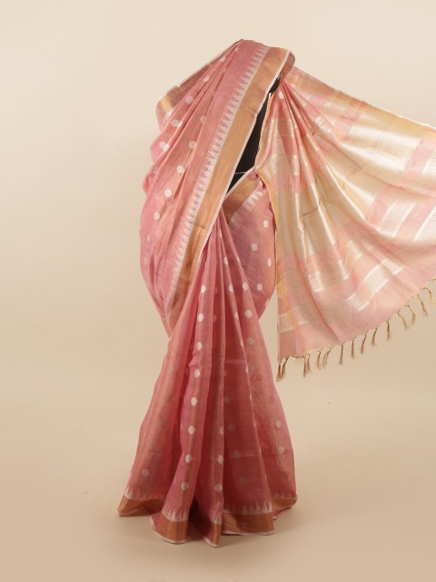 

Pothys Pink & Gold-Toned Woven Design Zari Linen Blend Saree