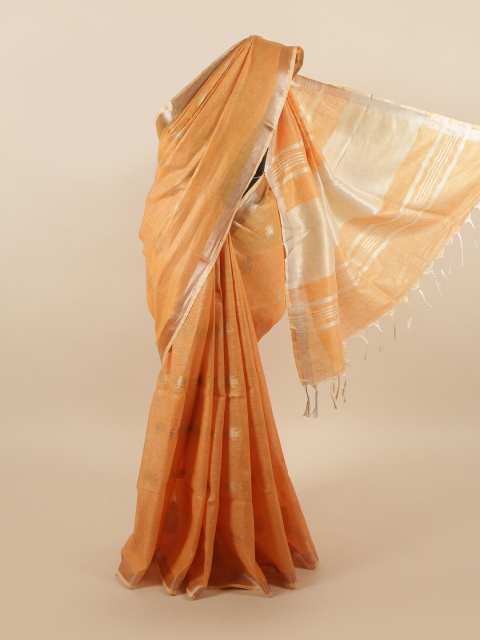 

Pothys Orange & Silver Woven Design Linen Blend Saree