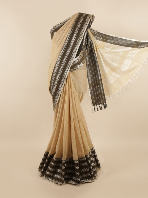 

Pothys Cream-Coloured & Black Woven Design Linen Blend Saree