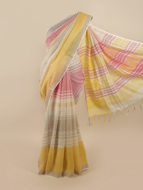

Pothys Women Multicolour Striped Linen Blend Saree, Multi