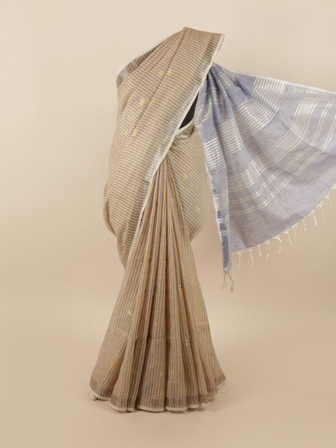 

Pothys Tan & Grey Striped Zari Linen Blend Saree