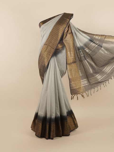 

Pothys Grey & Black Zari Linen Blend Saree