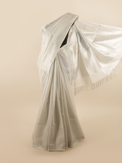 

Pothys Silver-Toned Zari Linen Blend Saree
