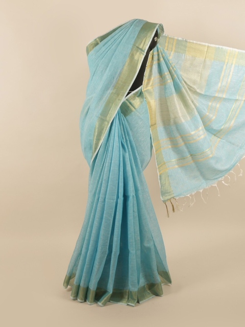 

Pothys Blue & Gold-Toned Zari Linen Blend Saree