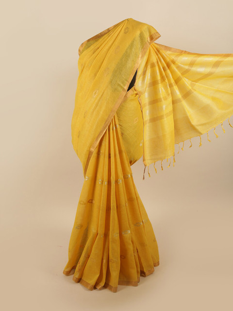 

Pothys Yellow Woven Design Zari Linen Blend Saree