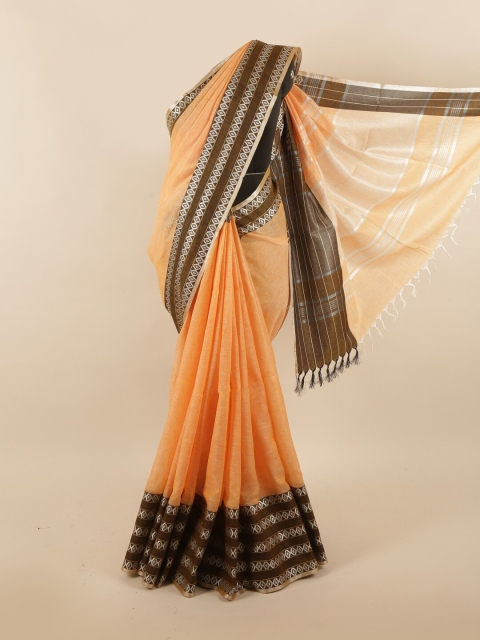 

Pothys Orange & Brown Zari Linen Blend Saree