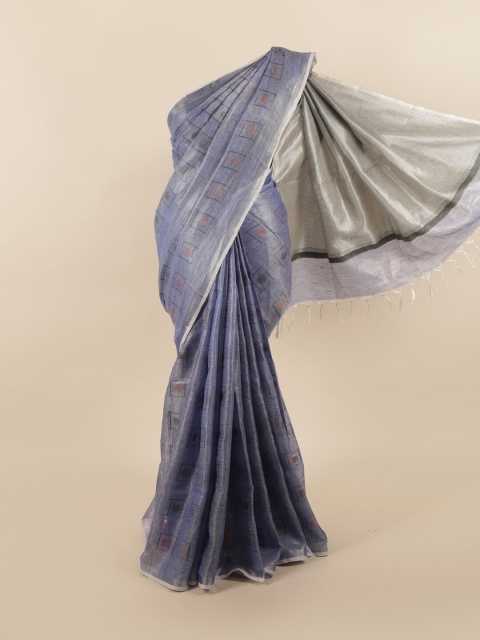 

Pothys Blue Zari Linen Blend Saree