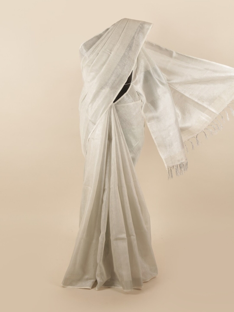 

Pothys Silver-Toned Zari Linen Blend Saree