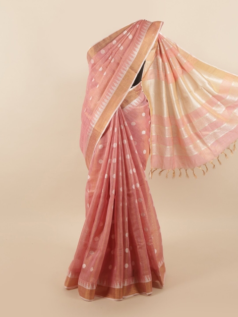 

Pothys Pink & Silver-Toned Zari Linen Blend Saree