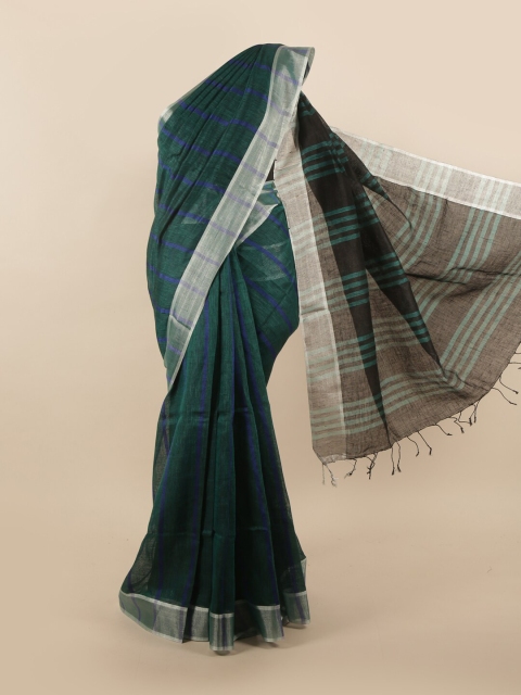 

Pothys Green & Blue Striped Linen Blend Saree