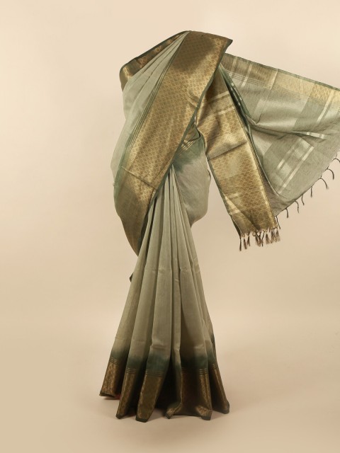 

Pothys Green & Gold-Toned Zari Linen Blend Saree