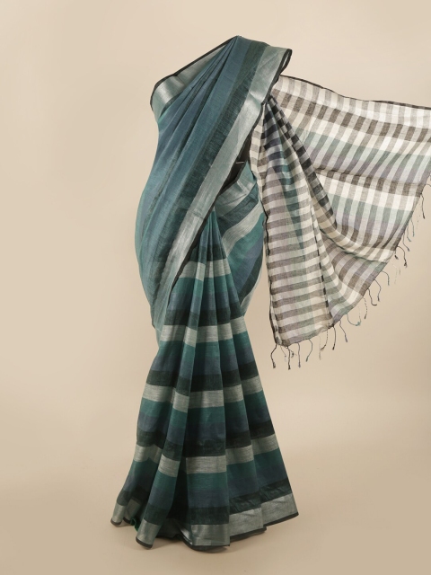 

Pothys Blue & Silver Zari Linen Blend Saree