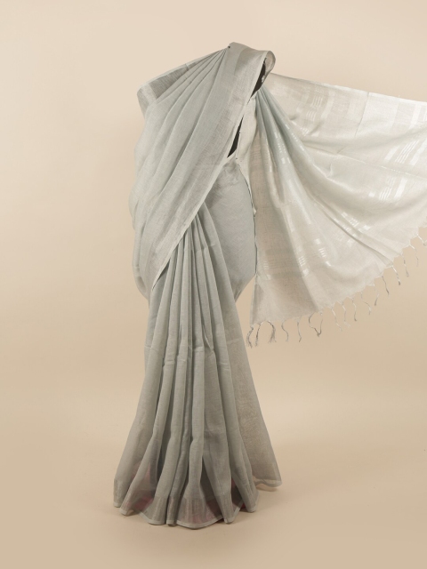 

Pothys Grey & Silver-Toned Solid Zari Border Linen Blend Saree