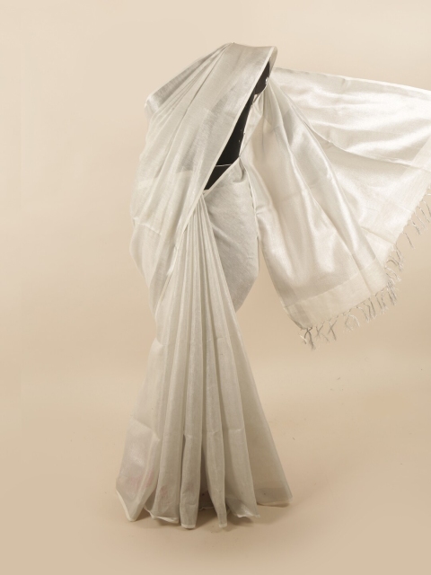 

Pothys White & Silver-Toned Zari Linen Blend Saree