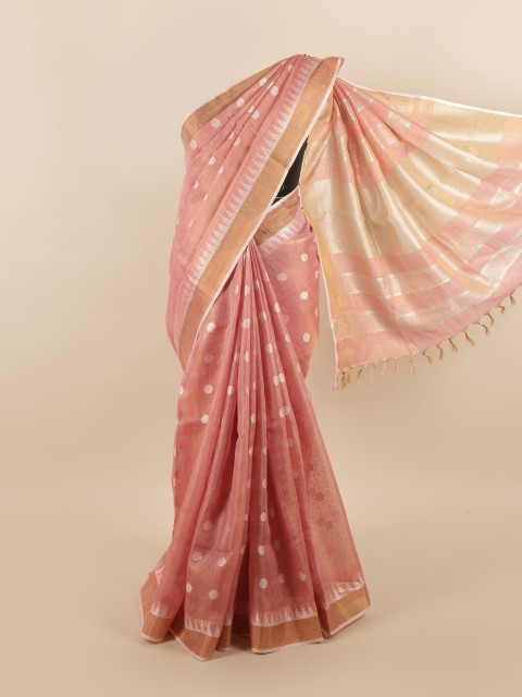 

Pothys Pink & Beige Woven Design Zari Linen Blend Saree