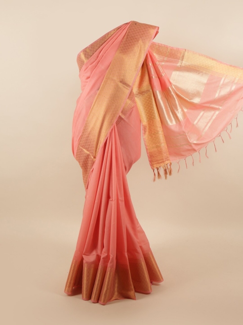 

Pothys Pink & Gold-Toned Zari Linen Blend Saree