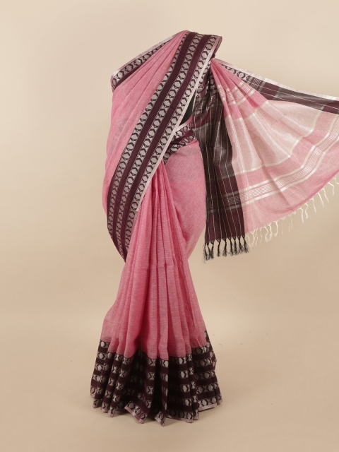

Pothys Pink & Brown Woven Design Linen Blend Saree