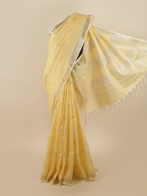 

Pothys Yellow & Silver-Toned Zari Linen Blend Saree