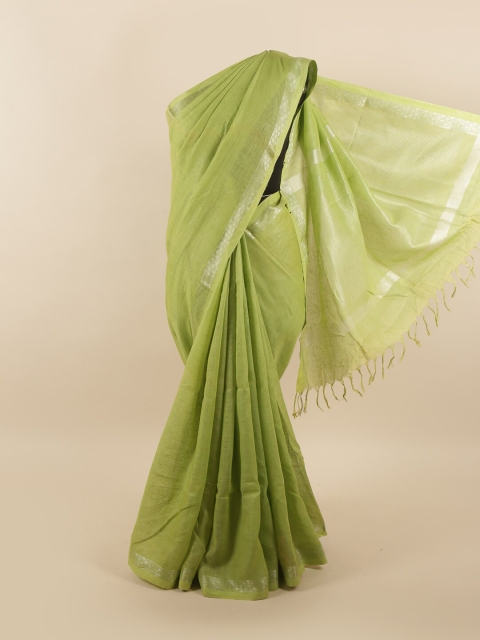 

Pothys Green & Silver-Coloured Zari Linen Blend Saree