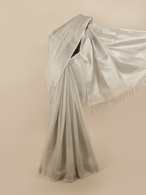 

Pothys Women Silver Woven Designed Linen Blend Saree