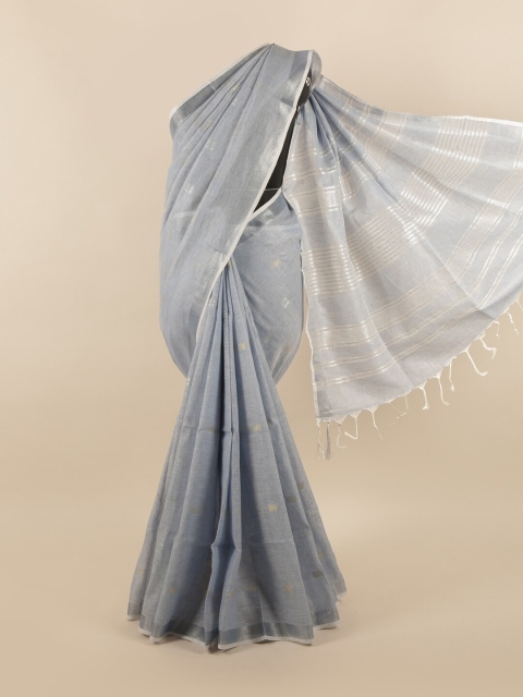 

Pothys Grey & Silver-Toned Woven Design Zari Linen Blend Saree