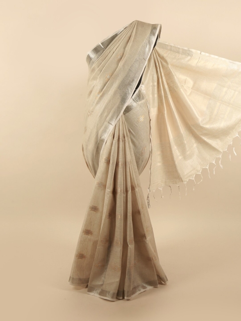 

Pothys Cream-Coloured Linen Blend Saree