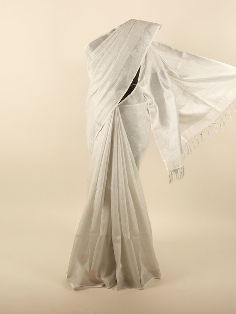 

Pothys Silver-Toned Zari Linen Blend Saree