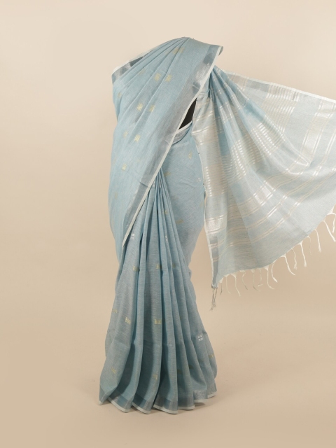 

Pothys Blue & Beige Woven Design Zari Linen Blend Saree