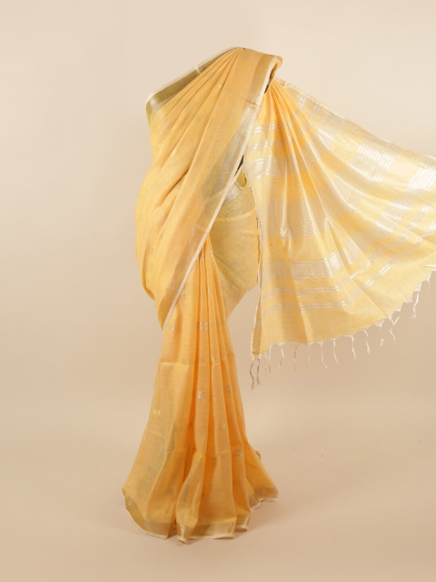 

Pothys Yellow & Silver-Coloured Ethnic Motifs Zari Linen Blend Saree