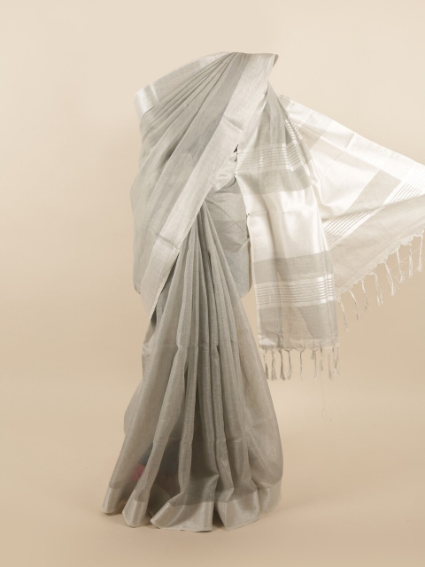 

Pothys Grey & Silver Zari Linen Blend Saree