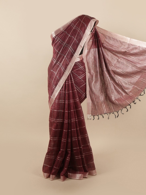 

Pothys Maroon Checked Linen Blend Saree