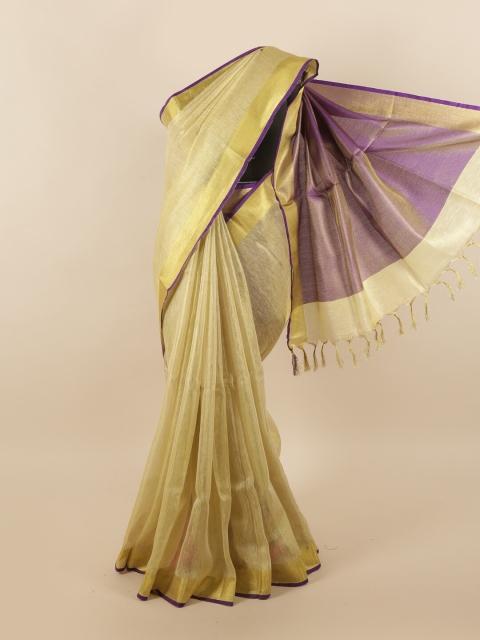 

Pothys Gold-Toned & Violet Zari Linen Blend Saree