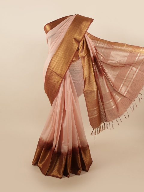 

Pothys Pink & Gold Linen Blend Saree