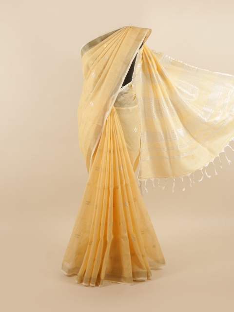 

Pothys Yellow & Silver-Toned Zari Linen Blend Saree