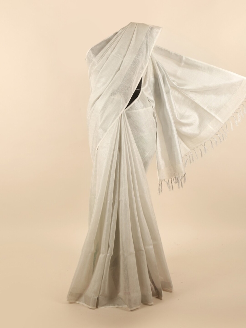 

Pothys Silver-Toned Solid Zari Linen Blend Saree