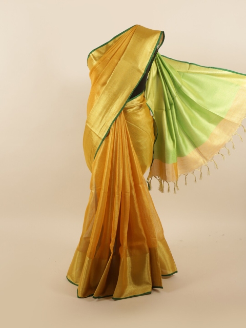 

Pothys Mustard & Green Zari Linen Blend Saree