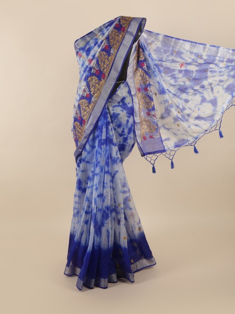

Pothys Blue Tie and Dye Embroidered Tissue Saree