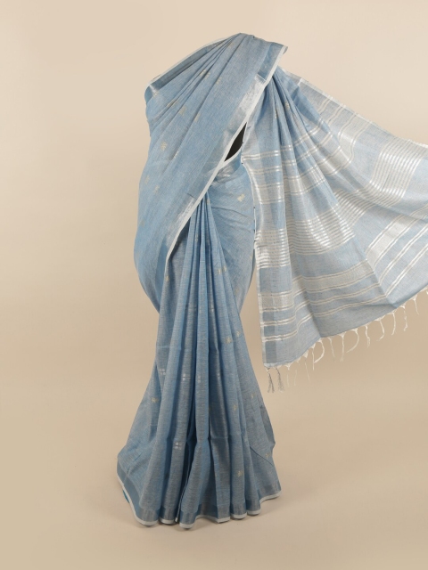 

Pothys Blue & Silver Woven Design Linen Blend Saree